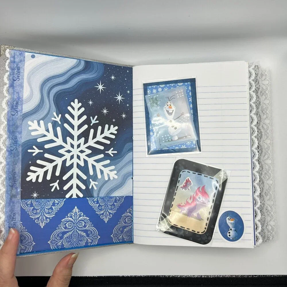 Disney Frozen-Themed Handmade Junk Journal With Decorated Pages Stickers & Snowf